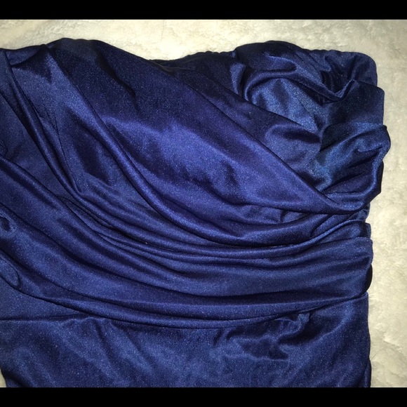 Blue shirred stretchy bodycon strapless dress SM - Picture 10 of 12